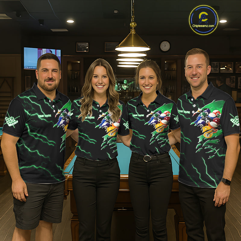 Green 8 Ball Lightning Thunder Cobra Snake Billiard Shirt For Women Custom Pool Team Jersey TDM5876