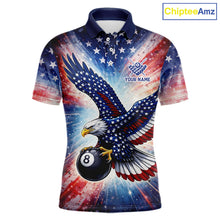 Load image into Gallery viewer, Personalized American Flag Eagle 8 Ball Billiard Shirt For Men, Patriotic Pool Team Jersey TDM5880