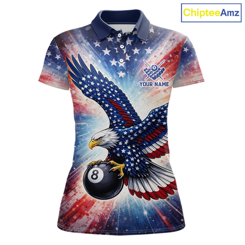 Personalized American Flag Eagle 8 Ball Billiard Shirt For Women, Patriotic Pool Team Jersey TDM5880