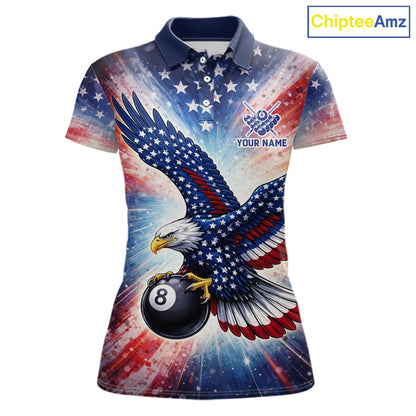 Personalized American Flag Eagle 8 Ball Billiard Shirt For Women, Patriotic Pool Team Jersey TDM5880