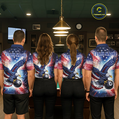 Personalized American Flag Eagle 8 Ball Billiard Shirt For Men, Patriotic Pool Team Jersey TDM5880