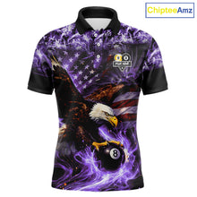 Load image into Gallery viewer, Purple Flaming Eagle 8 &amp; 9 Ball Billiard Shirt For Men Custom US Flag Pool Jersey Polo, 1/4 Zip TDM6249