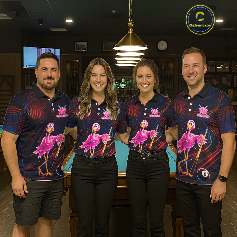 Funny Neon Flamingo 8 Ball Pool Billiard Shirt For Men Custom Billiard Team Jersey Polo & 1/4 Zip TDM6256
