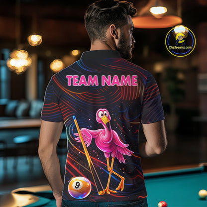 Funny Neon Flamingo 8 Ball & 9 Ball Billiard Shirt For Men Custom Pool Team Jersey Polo & 1/4 Zip TDM6257