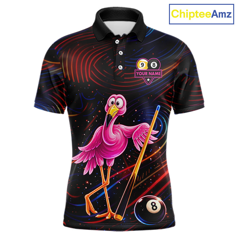 Funny Neon Flamingo 8 Ball & 9 Ball Billiard Shirt For Men Custom Pool Team Jersey Polo & 1/4 Zip TDM6257