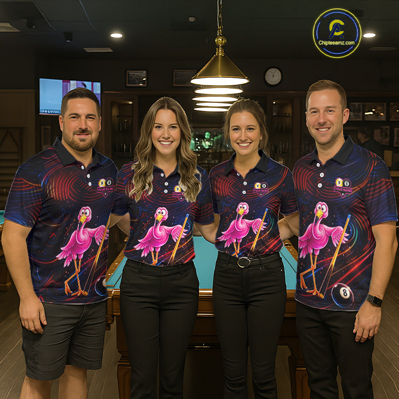 Funny Neon Flamingo 8 Ball & 9 Ball Billiard Shirt For Men Custom Pool Team Jersey Polo & 1/4 Zip TDM6257