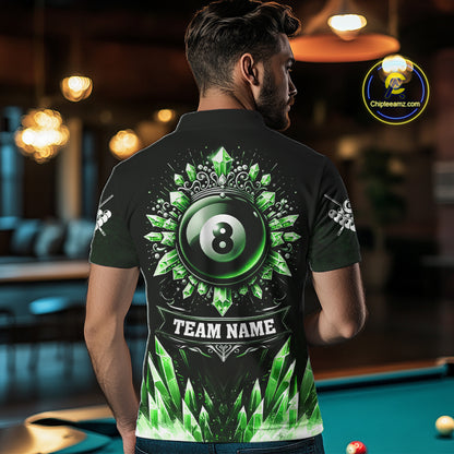 Personalized Green Icy 8 Ball Pool Crown Billiard Shirt For Men, Billiard Jersey Polo & 1/4 Zip TDM4305