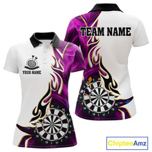 Load image into Gallery viewer, Personalized Purple Flaming Darts Jersey For Women Custom Darts Team Shirts Polo &amp; Quarter Zip TDM4513