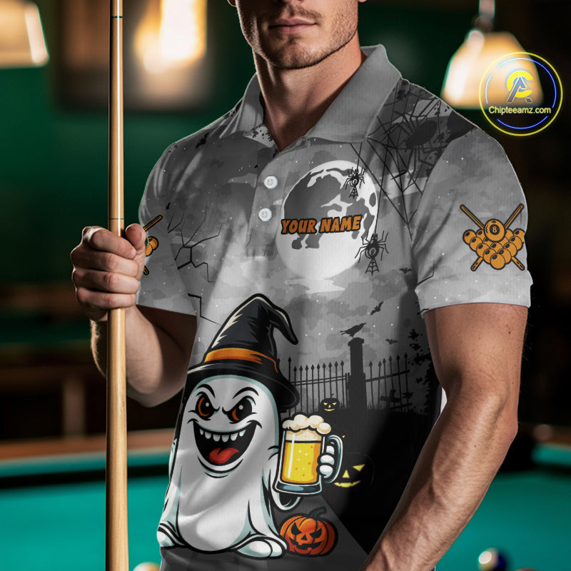 Funny Ghostly Beer Halloween Billiard Shirt For Men Custom Halloween Gifts For Pool Player TDM4947