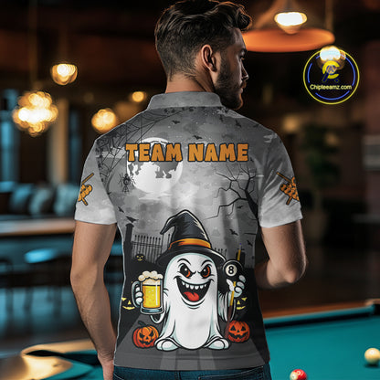 Funny Ghostly Beer Halloween Billiard Shirt For Men Custom Halloween Gifts For Pool Player TDM4947