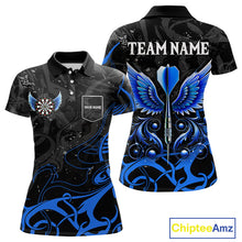 Load image into Gallery viewer, Black And Blue Custom Wings Darts Shirt For Women, Darts Jersey Pocket Option TDM3840