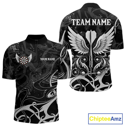 Grey And Black Custom Wings Darts Shirt For Men, Darts Jersey Pocket Option TDM3841
