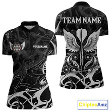 Load image into Gallery viewer, Grey And Black Custom Wings Darts Shirt For Women, Darts Jersey Pocket Option TDM3841