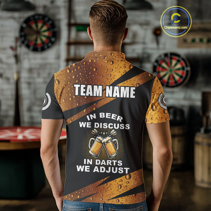 In Beer We Discuss Funny Dart Shirts For Men Custom Beer Dart Jersey Team Polo & Quarter Zip TDM3845