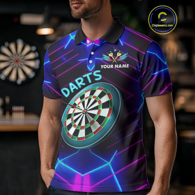 Neon Purple Blue Dart Shirts For Men Custom Glowing Dart Jersey Team Outfit Polo & Quarter Zip TDM3846