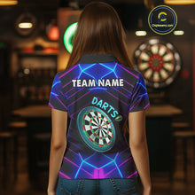 Load image into Gallery viewer, Neon Purple Blue Dart Shirts For Women Custom Glowing Dart Jersey Team Outfit Polo &amp; Quarter Zip TDM3846
