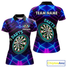 Load image into Gallery viewer, Neon Purple Blue Dart Shirts For Women Custom Glowing Dart Jersey Team Outfit Polo &amp; Quarter Zip TDM3846