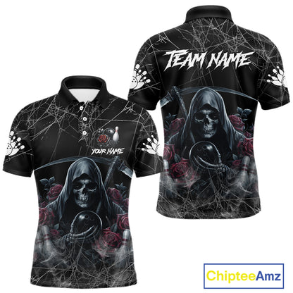 Grim Reaper And Roses Custom Bowling Shirt For Men, Bowling Team Jersey Polo & Quarter Zip TDM6272