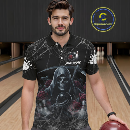 Grim Reaper And Roses Custom Bowling Shirt For Men, Bowling Team Jersey Polo & Quarter Zip TDM6272