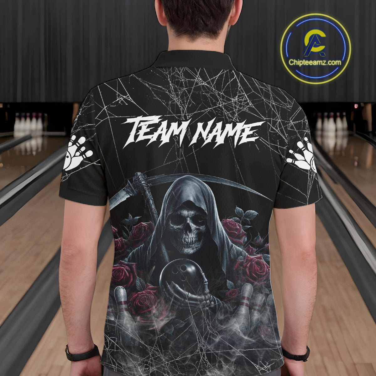 Grim Reaper And Roses Custom Bowling Shirt For Men, Bowling Team Jersey Polo & Quarter Zip TDM6272