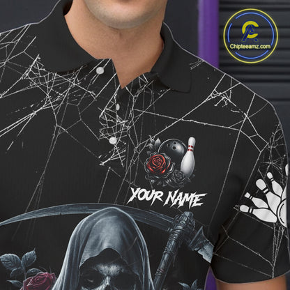 Grim Reaper And Roses Custom Bowling Shirt For Men, Bowling Team Jersey Polo & Quarter Zip TDM6272