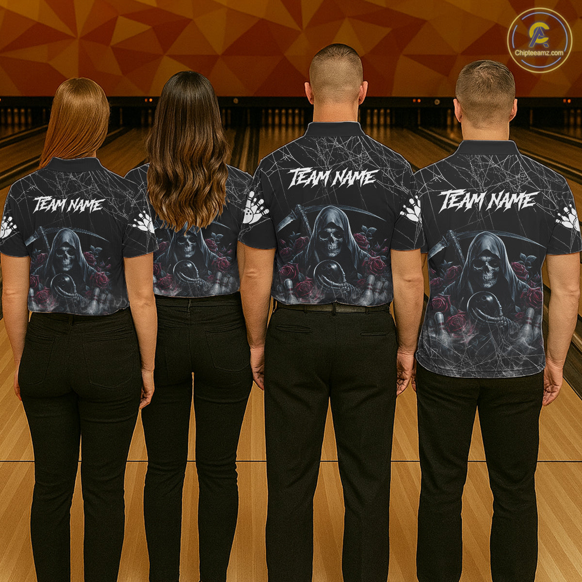 Grim Reaper And Roses Custom Bowling Shirt For Women, Bowling Team Jersey Polo & Quarter Zip TDM6272