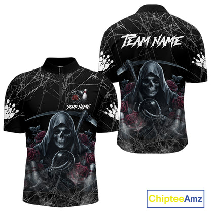 Grim Reaper And Roses Custom Bowling Shirt For Men, Bowling Team Jersey Polo & Quarter Zip TDM6272