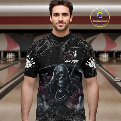 Grim Reaper And Roses Custom Bowling Shirt For Men, Bowling Team Jersey Polo & Quarter Zip TDM6272
