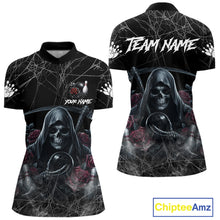 Load image into Gallery viewer, Grim Reaper And Roses Custom Bowling Shirt For Women, Bowling Team Jersey Polo &amp; Quarter Zip TDM6272