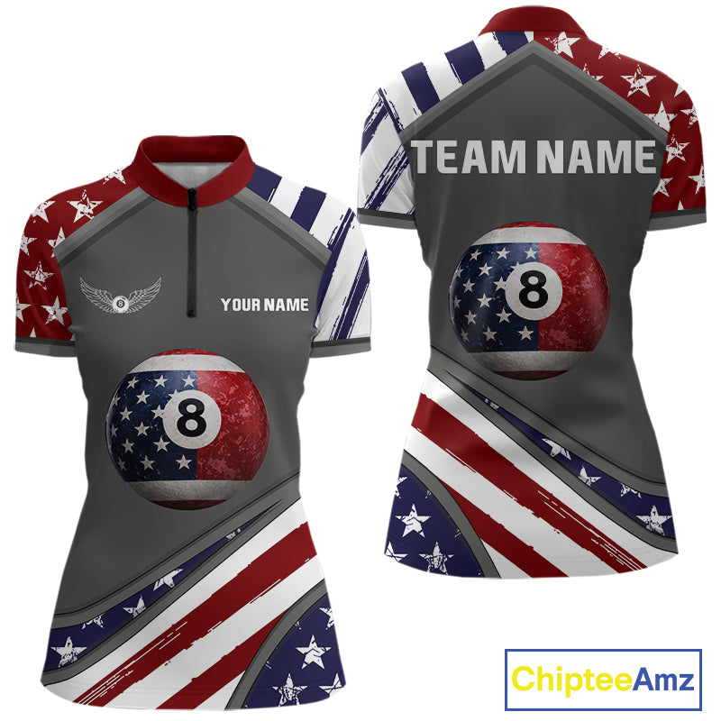 Patrioitc 8 Ball Pool Women Billiard Polo & 1/4-Zip Shirt Personalized Billiard Team Jersey NYN2376