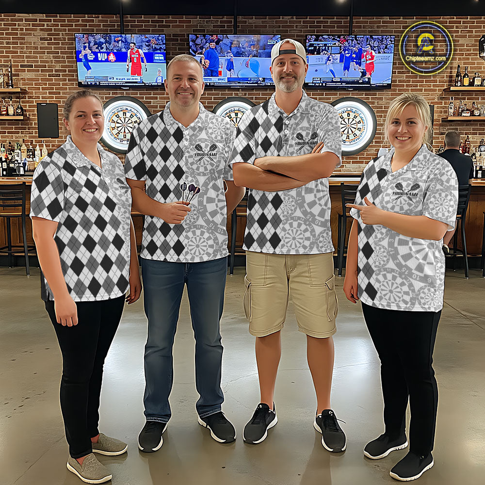 Aim Love Darts Custom Black Argyle Women Darts Polo & 1/4 Shirt, Funny Darts Shirts Dart Team Jersey TDM5662