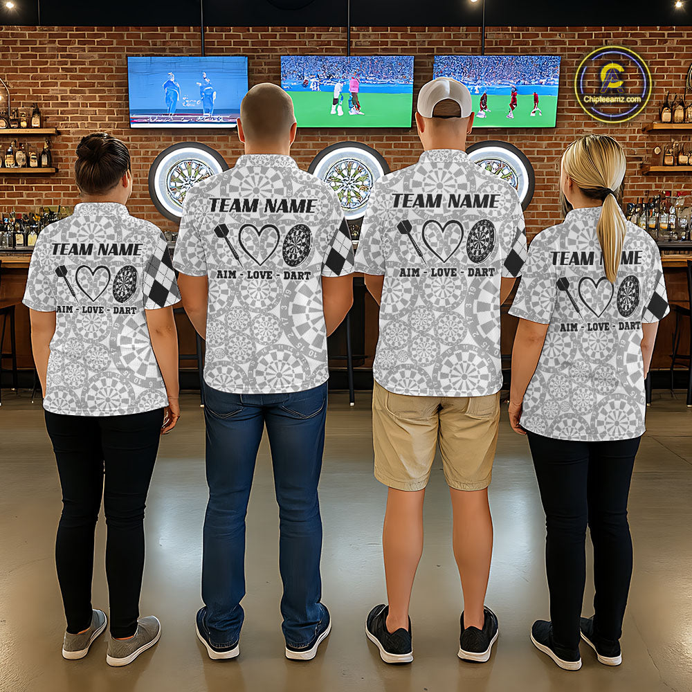 Aim Love Darts Custom Black Argyle Women Darts Polo & 1/4 Shirt, Funny Darts Shirts Dart Team Jersey TDM5662