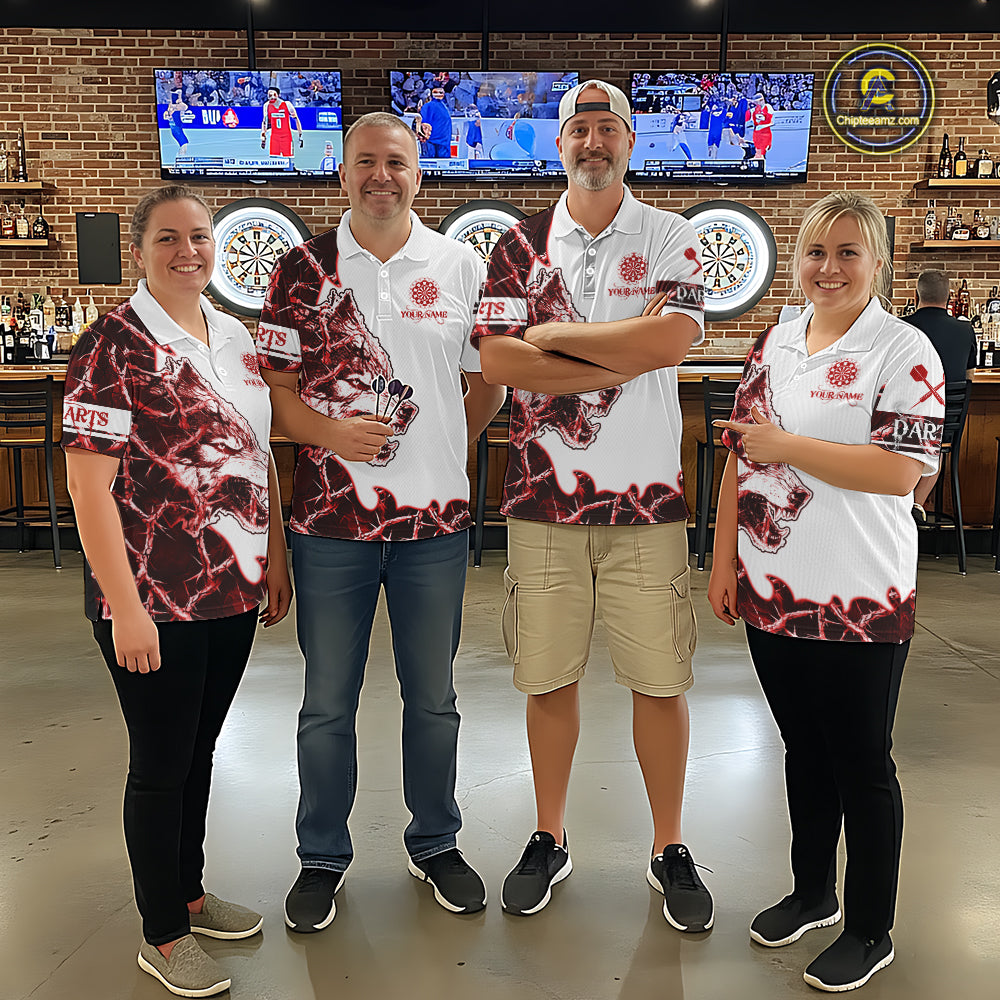 Red Thorny Camo Wolf Dart Shirts For Men Custom Camouflage Darts Jersey Team Polo & 1/4 Zip Shirt TDM5666