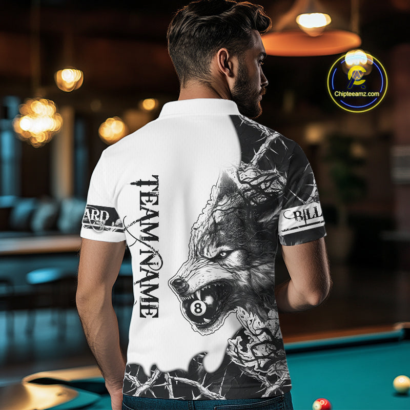 White Black Thorny Camo Wolf Billiard Shirts For Men Custom 8 Ball Pool Team Jersey Polo & 1/4 Zip TDM5668