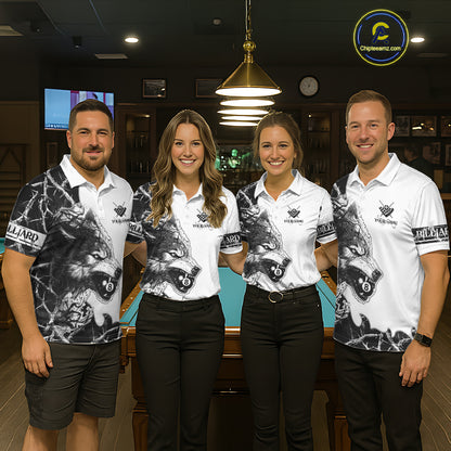 White Black Thorny Camo Wolf Billiard Shirts For Men Custom 8 Ball Pool Team Jersey Polo & 1/4 Zip TDM5668