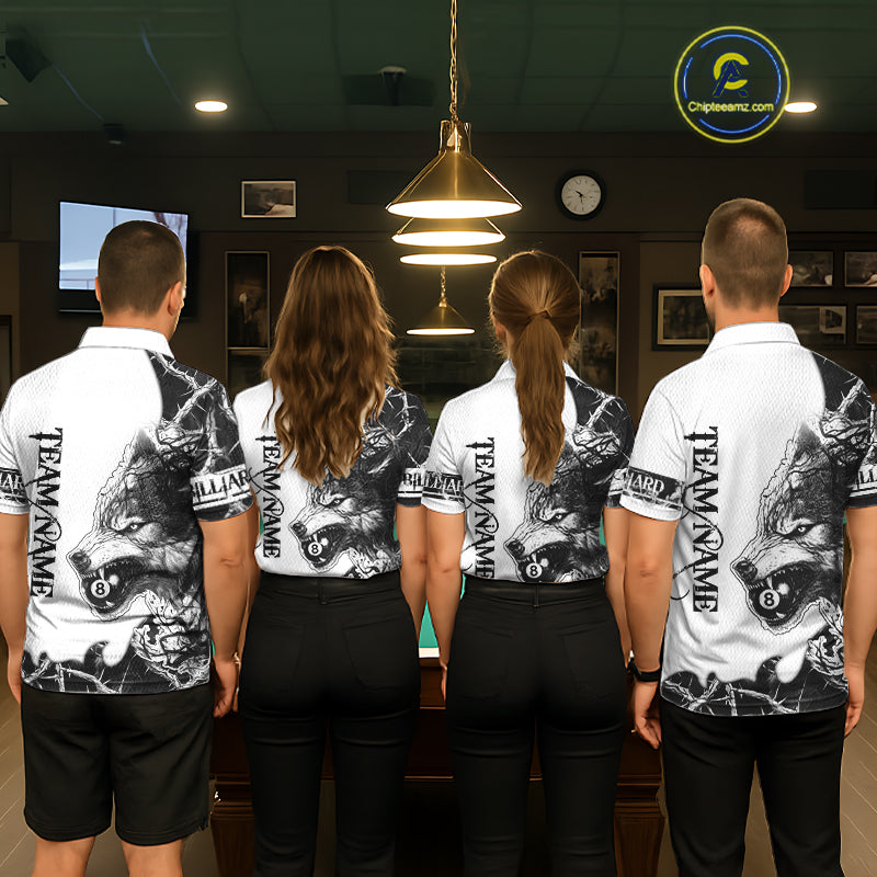 White Black Thorny Camo Wolf Billiard Shirts For Men Custom 8 Ball Pool Team Jersey Polo & 1/4 Zip TDM5668