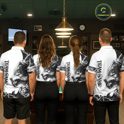 White Black Thorny Camo Wolf Billiard Shirts For Men Custom 8 Ball Pool Team Jersey Polo & 1/4 Zip TDM5668