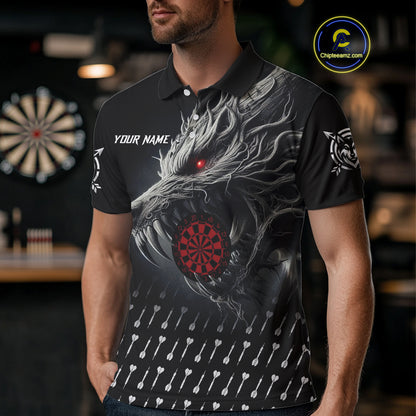 Personalized Viking 3D Wolf Dart Shirts For Men Custom Black Dart Team Jerseys Polo & Quarter Zip TDM3848