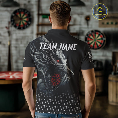 Personalized Viking 3D Wolf Dart Shirts For Men Custom Black Dart Team Jerseys Polo & Quarter Zip TDM3848