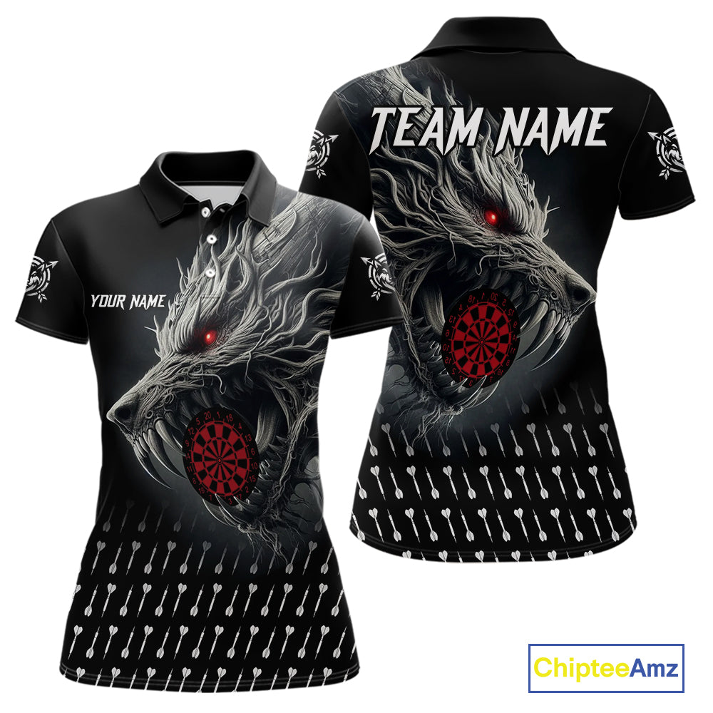 Personalized Viking 3D Wolf Dart Shirts For Women Custom Black Dart Team Jerseys Polo & Quarter Zip TDM3848