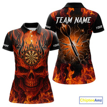 Load image into Gallery viewer, Orange Flaming Skull Women&#39;s Dart Jerseys Custom Dart Fire Lightning Darts Team Shirt Polo &amp; 1/4 Zip TDM3856