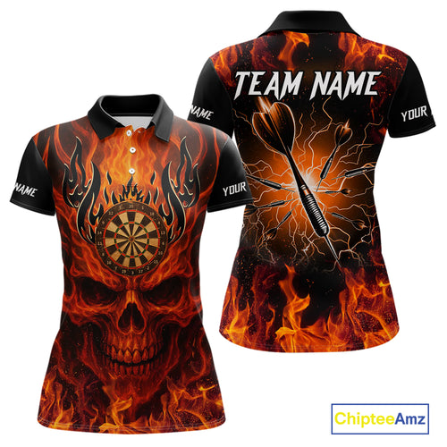 Orange Flaming Skull Women's Dart Jerseys Custom Dart Fire Lightning Darts Team Shirt Polo & 1/4 Zip TDM3856
