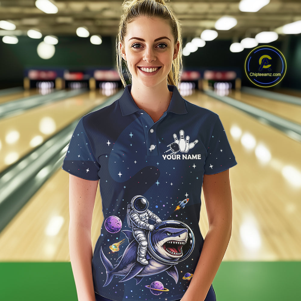 Custom Astronaut Galaxy Funny Bowling Jersey For Women, Bowling Polo & Quarter Zip Team Shirts TDM6273