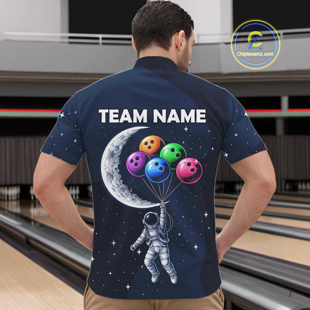 Custom Astronaut Galaxy Funny Bowling Jersey For Men, Bowling Polo & Quarter Zip Team Shirts TDM6273