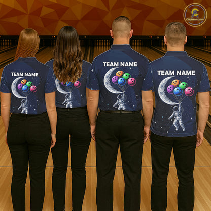 Custom Astronaut Galaxy Funny Bowling Jersey For Women, Bowling Polo & Quarter Zip Team Shirts TDM6273