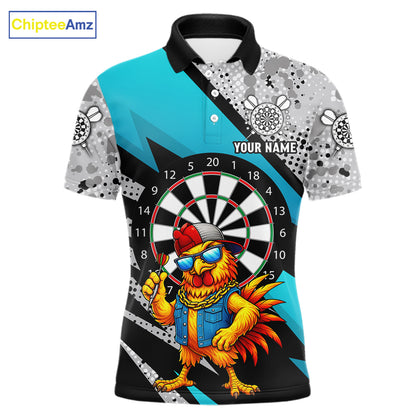 Personalized Rooster Funny Darts Shirt For Men Custom Darts Team Jersey Polo & 1/4 Zip |Blue TDM6279
