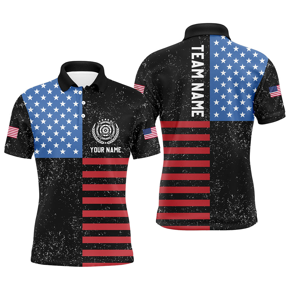 Personalized American Flag Archery Polo Shirts For Men Custom Patriotic US Archery Shirts For Team TDM0518