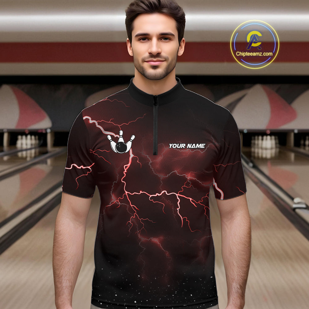 Personalized Thunder Lightning Tornado Funny Bowling Shirt For Men Custom Bowling Team Jersey |Red TDM5393