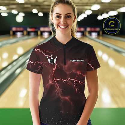 Personalized Thunder Lightning Tornado Funny Bowling Shirt For Women Custom Bowling Team Jersey |Red TDM5393