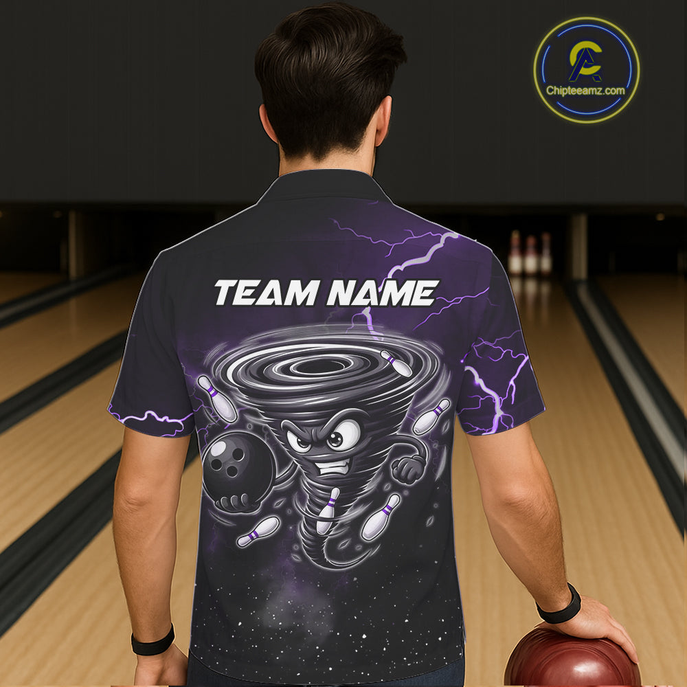 Purple Funny Thunder Lightning Tornado Bowling Hawaiian Shirt Custom Bowling Jersey Team Men & Women TDM5394